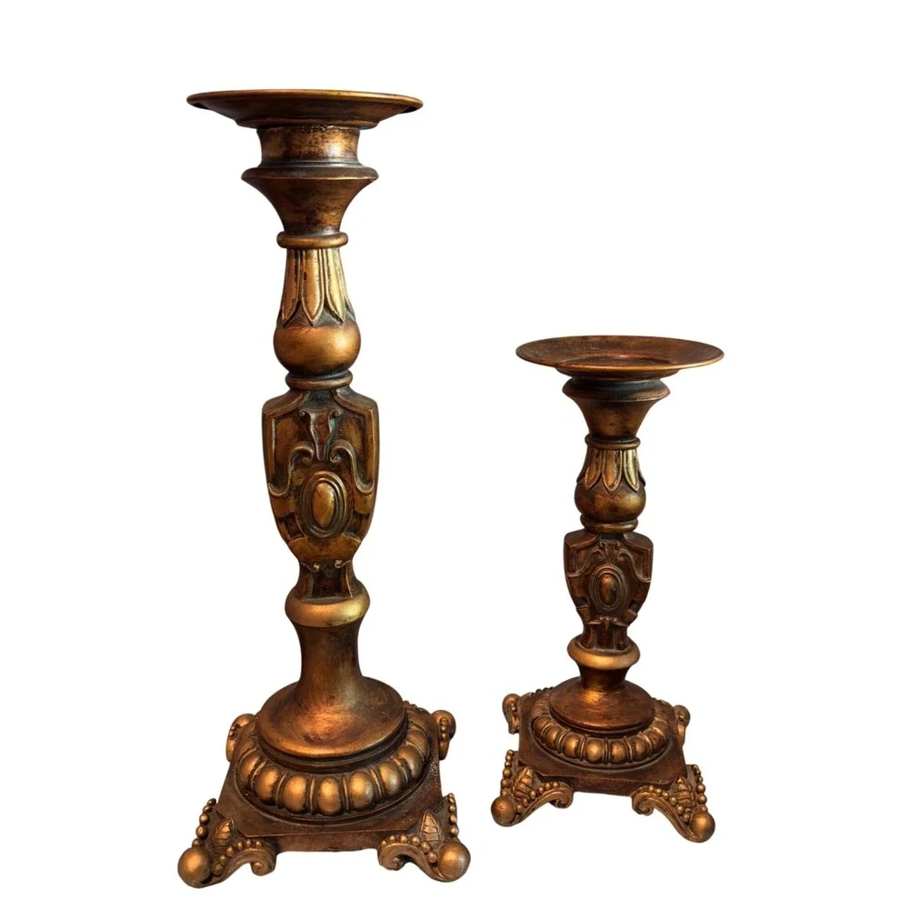 Vtg Bronze Gold Taper Candle Holders Set of 2 Mid Century Modern Boho Home Decor
